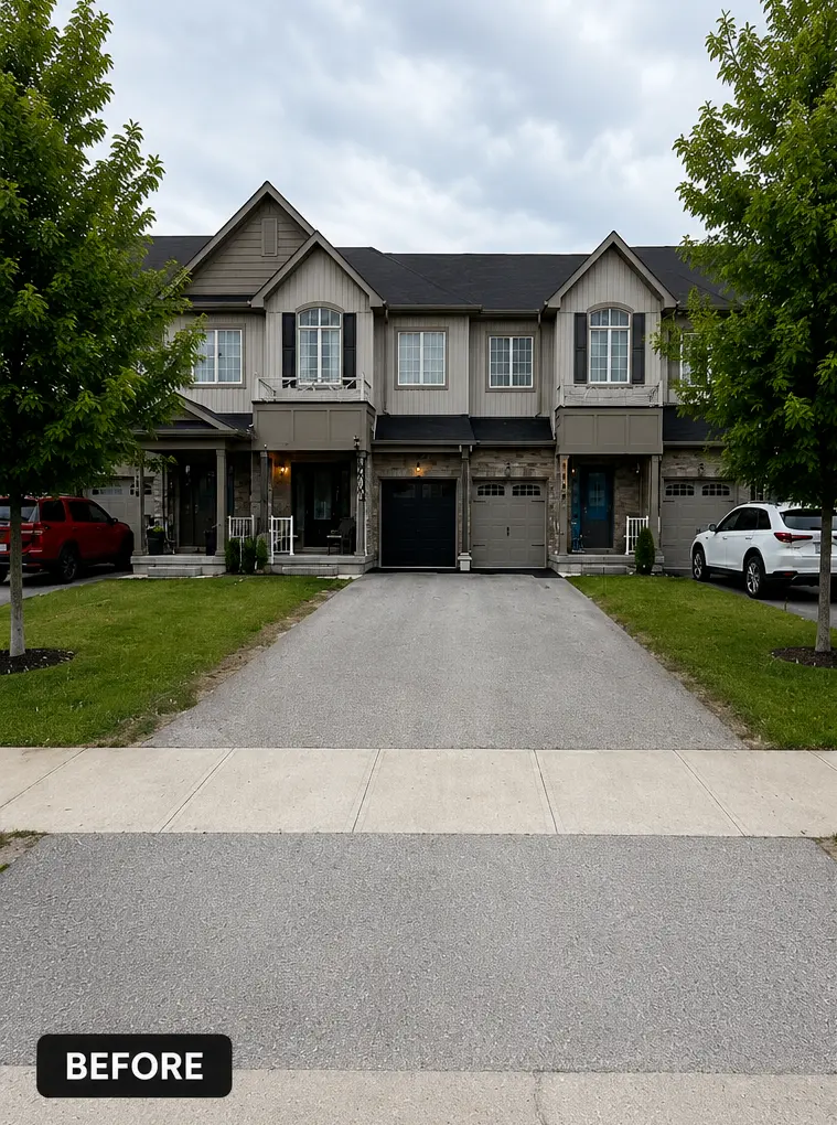 Before driveway sealing at a residential townhouse driveway.